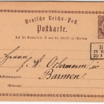 DR - Halle in Westfalen 1874, Ra2 a. 1/2 Gr. Brustschild GA-Karte n. Barmen