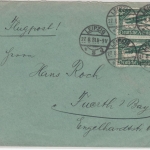 DR-Infla - 2x40 Pfg. Flugpost, Luftpostbrief Leipzig - Fürth 1921, ohne Inhalt