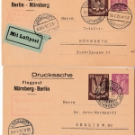 DR-Infla - 20+25 M. Flugpost-Drucks.-GA-Karte Berlin-Nürnberg, Nürnberg-Berlin
