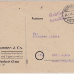 All.Bes. - Morsbach 19.7.46, Gebühr bezahlt, L2 a. Firmenkarte n. Köln