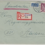 Bizone - 60 Pfg. Bauten, Einschreibebrief Düren - Aachen 1950, ohne Inhalt