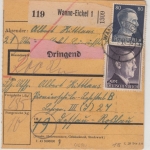 DR - 2 RM AH u.a., Dringend-Wertpaletkarte Wanne-Eickel - Dessau 1944