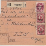 DR-Infla - 2x1M.+75 Pfg. By-Abschied/DR, Wertpaketkarte Muggendorf - Fürth 1920