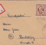 AM-Post - 50+16+10 Pfg. dt. Druck, Orts-Einschreibebrief Rendsburg 1946