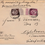 DR - 10+15 Pfg. Hindenburg/Unterrand, Brief n. SÜDAFRIKA, Auerbach - Nylstroom