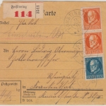 Bayern - 2x30+20 Pfg. Ludwig, Einschreibe-Paketkarte Forstinning 1917 n.