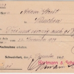 Bayern - 5+10 Pfg. Wappen, Nachnahmekarte Schweinfurt - München 1909