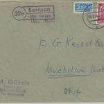BRD - (20a) Barnsen ü. Uelzen, Landpost-Ra2 a. Brief n. Michelau 1954