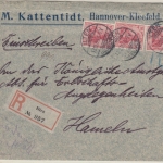 DR - 3x10 Pfg. Germania, Einschreibebrief (Briefkasten !) Ilten - Hameln 1909