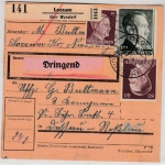 DR - Loccum ü. Wunstorf, Poststelle I, Dringend-Paketkarte n. Dessau 1944