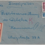 Bizone - Lübbow ü. Lüchow, Poststelle I, Einschreibebrief n. Hannover 1950