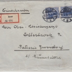 DR - 2x20 Pfg. Germania, Einschreibebrief (2.Gew.st.) Jever - Brunsbüttel 1915