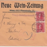 Österreich - 2x15 H. Franz-Joseph, Zensurbrief i.d. SCHWEIZ, Wien - Meilen 1917