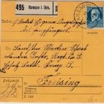 Bayern - 20 Pfg. Ludwig, Paketkarte/Soldatenpaket Ramsau - Freising 1918