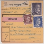 DR - 2 RM AH u.a., Dringend-Paketkarte Esslingen - Dessau 1944