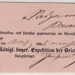 Bayern - Bamberg 1848, Briefpostaufgabeschein (Teilvordruck), hds. Vermerk "nach