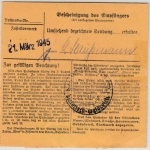 DR - 40 Pfg. AH, Paketkarte, württ. K1 Pfullingen 27.2.45 n. Weissenhorn