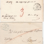 Württemberg - Urach, Steigbügel-Stpl. blau/schwarz, 2 Briefe 1850/1854