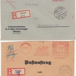 DR - Balingen 1934/35, 2 versch. 62 Pfg. AFS "Behr Trikot" a. R-Postaufträgen
