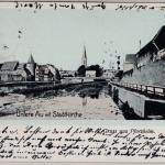 Baden-Württemberg - Pforzheim, Untere Au m. Stadtkirche, sw-AK/gebläut - 1905