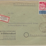 Bizone - Ottersdorf ü. Rastatt, Poststelle I, Einschreibebrief n. Karlsruhe 1950