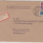 Bizone - Gausbach ü. Forbach, Poststelle I, Einschreibebrief n. Karlsruhe