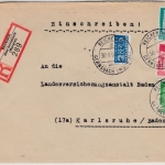 Bizone - Reichental ü. Gernsbach Poststelle I Einschreibebrief n. Karlsruhe 1950