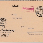 All.Bes. - Hameln 21.8.45, Gebürh bezahlt, roter Ra1 a. Karte n. Lehrte