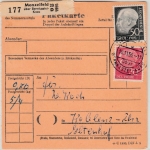 BRD - Monzelfeld ü. Bernkastel-Kues, Poststelle I, Paketkarte n. Koblenz 1956