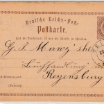 DR/Bayern - Trier 1874, K2 a. 1/2 Gr. Brustschild-GA-Karte n. Regensburg