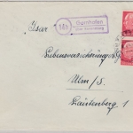 BRD - (14b) Gornhofen ü. Ravensburg, Landpost-Ra2 a. Doppelbrief n. Ulm 1957