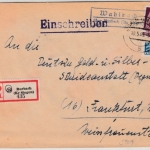 Bizone - Wahlbach ü. Burbach, Landpost-Ra2 a. Einschreibebrief n. Frankfurt 1949