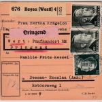 DR - 2x1 RM AH u.a., Dringend-Wertpaketkarte Hagen (Westf.) 4 - Dessau 1943