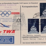 Österreich - 1 S. Privat-GA-Karte TWA Olympia-Sonderflug n. USA, Wien 1960