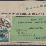 Spanien - 5 C. Zwangszuschlag Palma u.a. Zeitungsadresse Soller - Frankfurt 1938