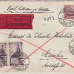 Saargebiet - 2x1 Fr. + 50 C. Landschaften, EilBrief Neunkirchen - München 1928