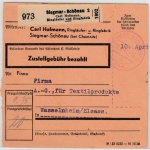 DR - Siegmar-Schönau 2 Bezahlt, 1941, Paketkarte/Selbstbucher n. Wasselnheim