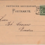 DR - Wittenberge 2, 1883, Ra3 a. Drucksachenkarte ("Thierfett") n. Emden
