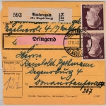 DR - 5x60 Pfg. AH u.a., Dringend-Paketkarte Westeregeln - Regensburg 1943
