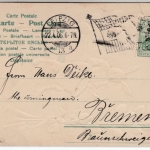 Ostern - "Fröhliche Ostern", farb. Prägekarte (trommelnder Hase), gelaufen 1905