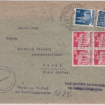 Bizone - 20 Pfg. Bauten (4er-Block) u.a., Zustellurkunde Soltau - Tewel 1950