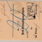DR - Güsten in Anhalt 1875, Ra3 a. Post-Behändigungsschein v. Staßfurt