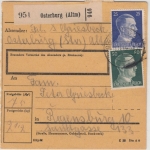 DR - 50+25 Pfg. AH Paketkarte Osterburg (Altm) - Regensburg 1943, Hinweisstpl. !