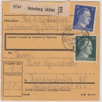 DR - 50+25 Pfg. AH, Paketkarte Osterburg (Altm) - Regensburg 1943, rs. Stempel !