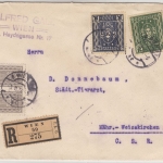 Österreich - 25 K. Frauenkopf u.a., Einschreibebrief n. CSR, Wien - Pisek 1922