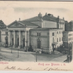 Sachsen - Plauen, Stadttheater, sw-Relief-AK, gelaufen 1900