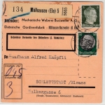 Dt.Bes.Elsaß - 50 Pfg. Hindenburg/Überdruck u.a., Paketkarte Mülhausen 5 n.