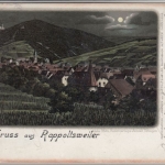 Elsass - Rappoltsweiler, farb. Mondschein-Litho, gelaufen 1898