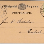 Bayern - 3 Pfg. Wappen GA-Karte m. priv. Zudruck (Reise-Avis), Schwandorf n.