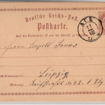 DR/Sachsen - Aue 1874, K2 a. 1/2 Gr. Brustschild GA-Karte n. Leipzig